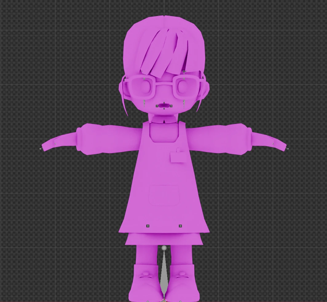 3D character model of a girl with glasses in a T-pose
